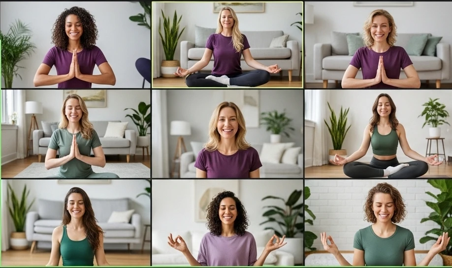 Different women unwinding on an online retreat